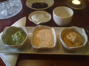 Avocado, Smoked Salmon, Spicy Chipotle and Dill Dips