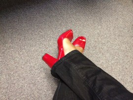 Nichole's Red Patent Leather Peep Toe Pumps